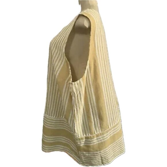 For Cynthia +1X Camel Vertical Striped Scoop Neck Linen Blend Sleeveless Blouse - Picture 5 of 6